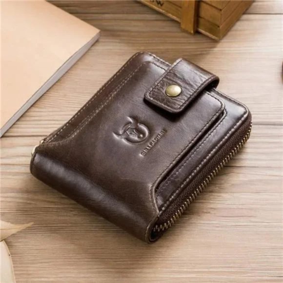 New Genuine Leather Wallet for Men Large Capacity ID Window Card Coffee - Picture 2 of 7